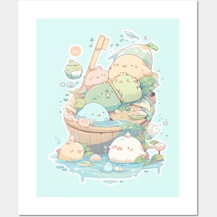 Foodiies Collection - Veggie Foodiies Taking A Deep Cleansing Bath Together | Kawaii Aesthetic Anime Food Design | PROUD OTAKU Posters and Art